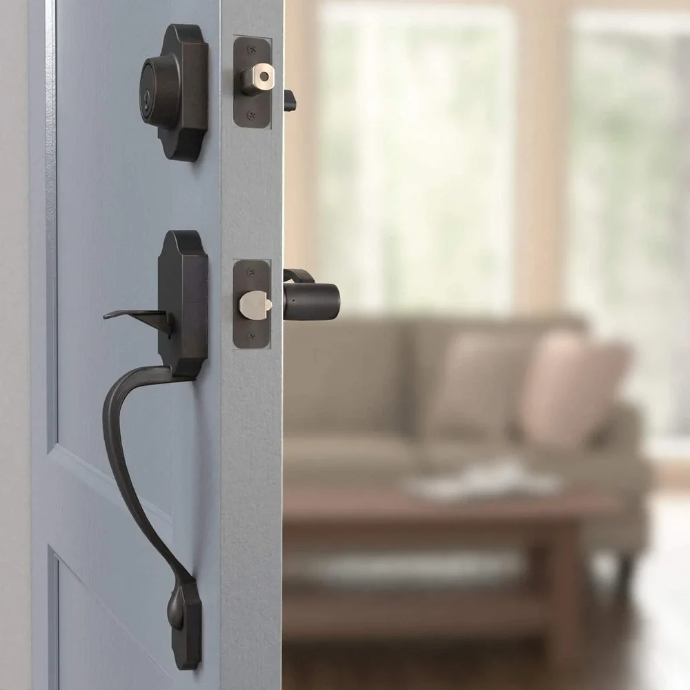 Amazon Basics Front Door Lock Set Handleset with Shelby Lever Single Cylinder‎